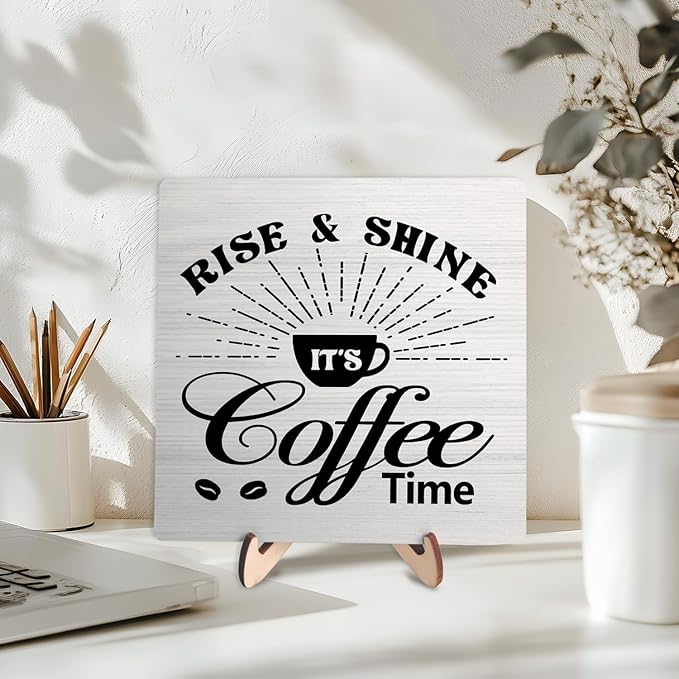 Vintage Coffee Bar Wooden Plaque Desk Sign, Farmhouse Wood Plaque Tabletop Decor - Image 3