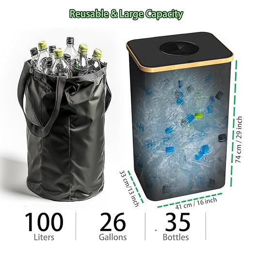Recycling Bin for Kitchen Indoor Home, Large 100L/ 26 Gallon Recycle Bin - Image 5