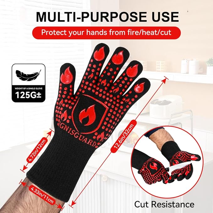 BBQ & Grill Gloves, Oven Gloves, 1472°F Silicone Oven Mitts Heat Resistant - Image 4