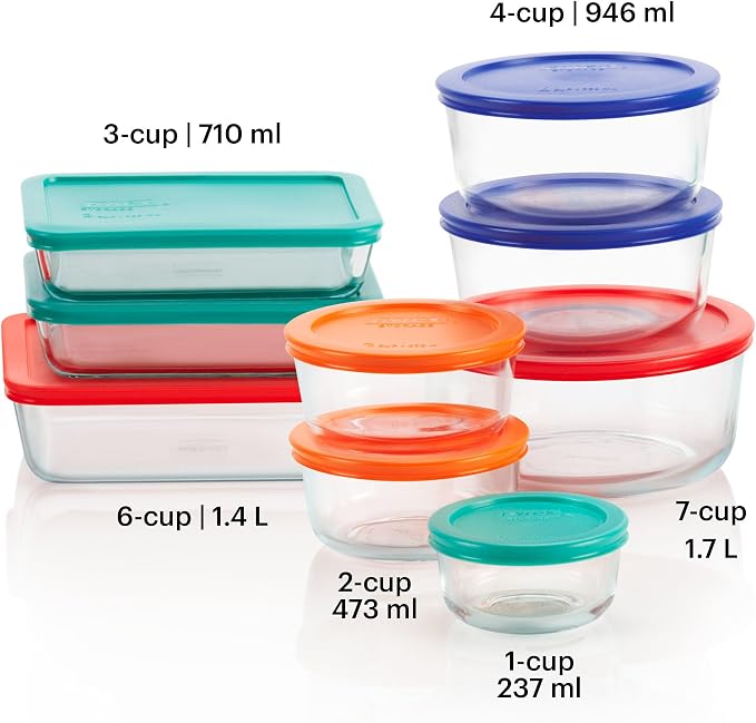 Pyrex Simply Store Mixed Sized Glass Food Storage Set, Round & Rectangular - Image 2