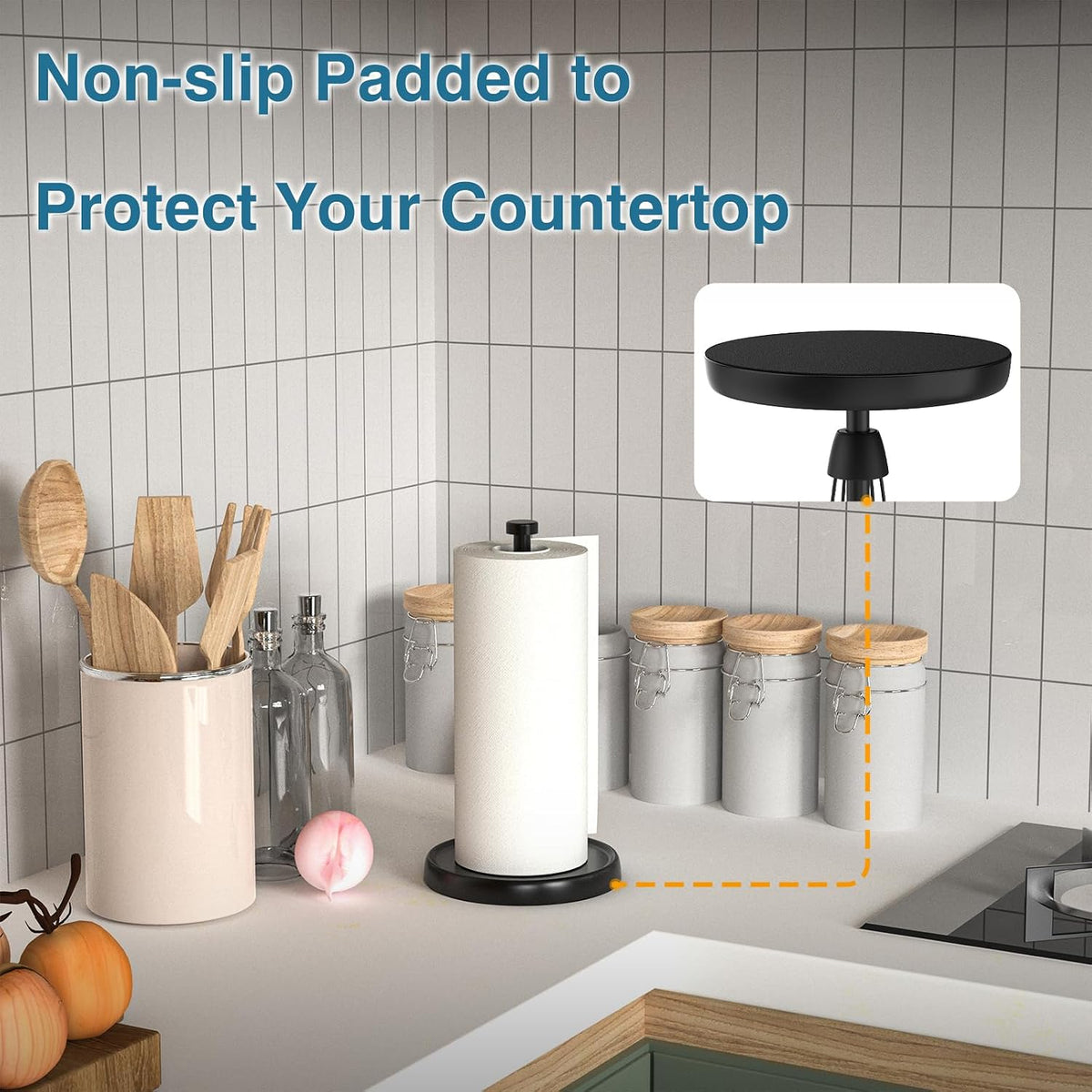 Paper Towel Holder Countertop, One-Handed Tear, Stainless Steel
