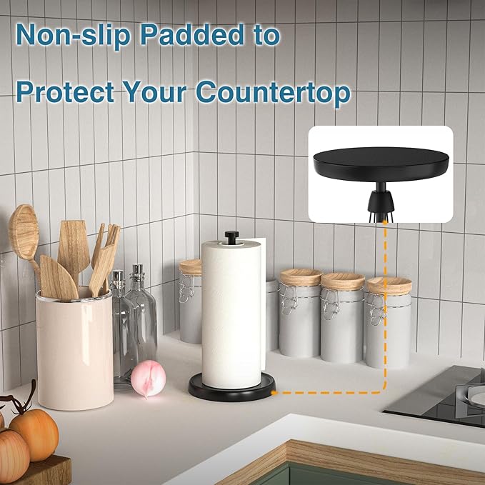 Paper Towel Holder Countertop, One-Handed Tear, Stainless Steel, Weighted Base - Image 4