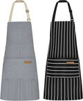 NLUS 2 Pcs Kitchen Cooking Aprons, Poly/Cotton Blend Adjustable Soft Bib Stripe by NLUS