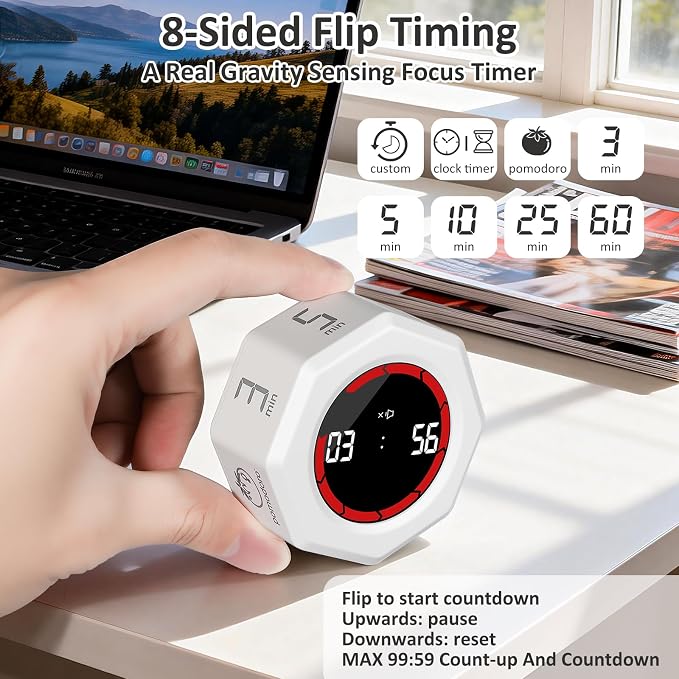 Rechargeable Pomodoro Timer, Magnetic Kitchen Timer - Image 2