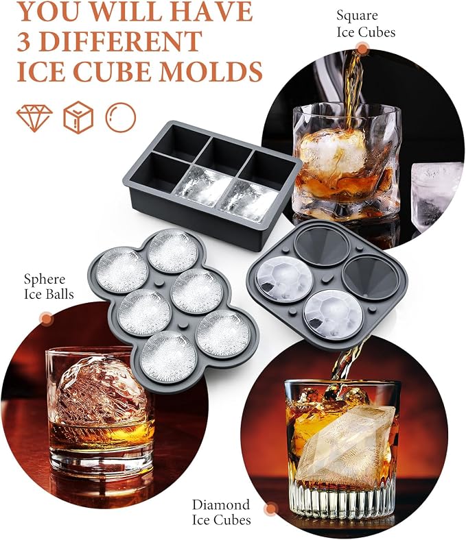 Silicone Large Ice Cube Molds, 6 Ice Ball Maker Mold, 6 Square Ice Cube Mold，4 - Image 6