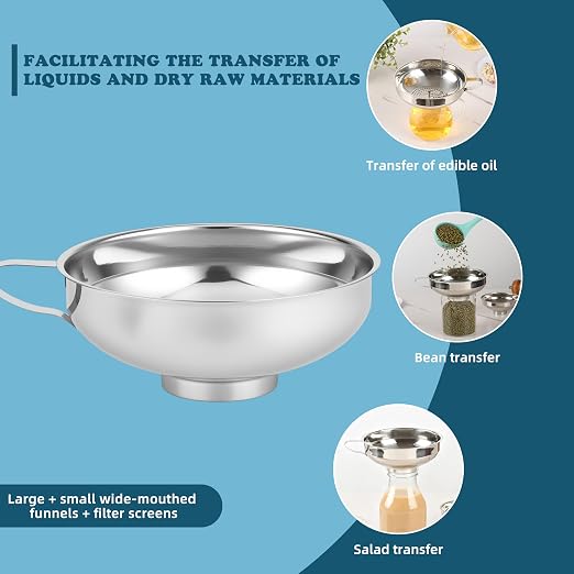 Stainless Steel Wide-mouthed Kitchen Funnel, 2 Sets - Image 4