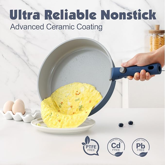 SENSARTE 24 Piece Ceramic Pots and Pans Set, Nonstick Detachable Handle Cookware - Image 4