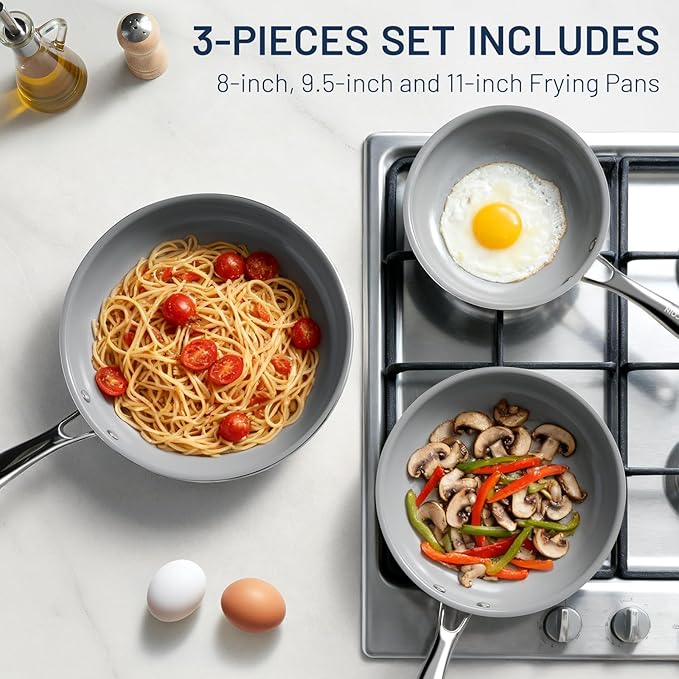Kikcoin Non Stick Frying Pans, 3 Pack Ceramic Frying Pan - Image 7