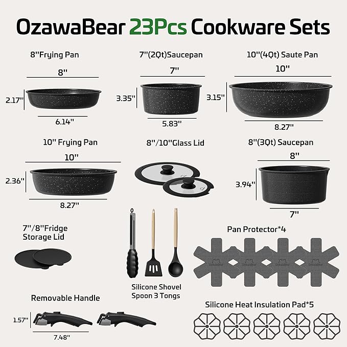 23 Pcs Pots and Pans Set Non Stick, Ceramic Cookware Set Non Toxic - Image 2