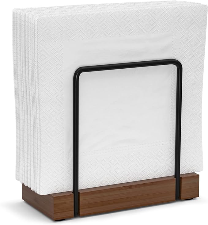 Napkin Holder for Table, Bamboo Iron Standing Napkin Dispenser for Dining Table by Wican