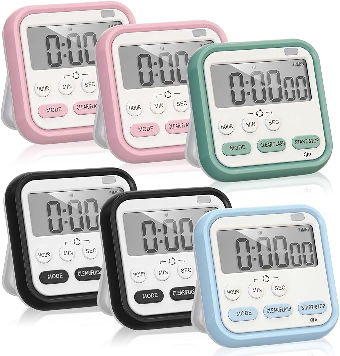 Leumoi 6 Pcs Digital Kitchen Timer 24 Hour Clock and Alarm Function Timer by Leumoi