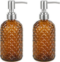 16 oz Diamond Pattern Glass Soap Dispenser, Kitchen and Bathroom Refillable by SDlumeiy