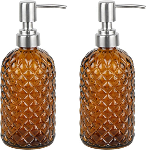 16 oz Diamond Pattern Glass Soap Dispenser, Kitchen and Bathroom Refillable by SDlumeiy