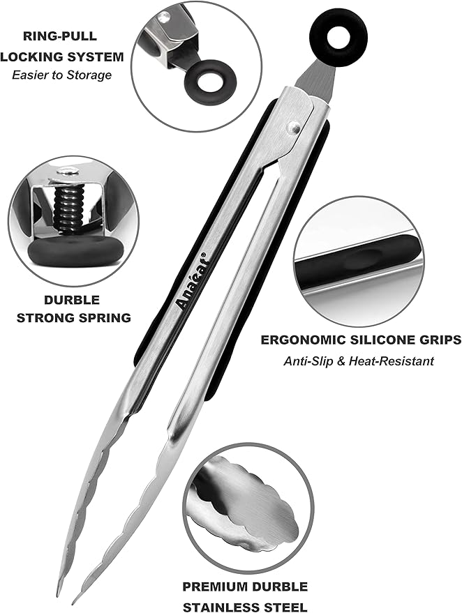 Anaeat Premium Stainless Steel Kitchen Tong Set of 2 - Image 5