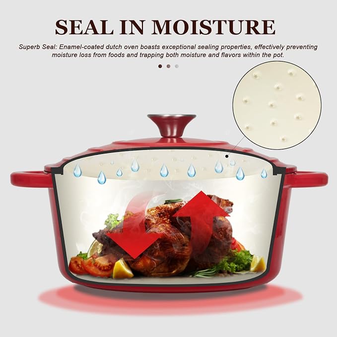 Overmont Enameled Cast Iron Dutch Oven - 7QT Pot - Heavy-Duty Cookware - Image 2