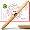 WALFOS French Rolling Pin and Silicone Baking Mat Set, Non-Stick Beech Wood by Walfos