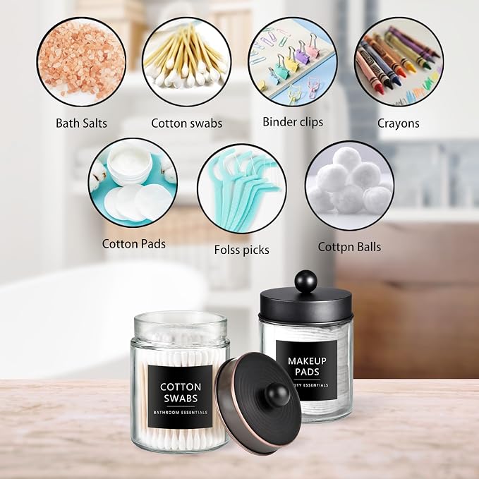SheeChung 2-Pack Qtip Holder Dispenser-Glass Apothecary Jars - Image 5