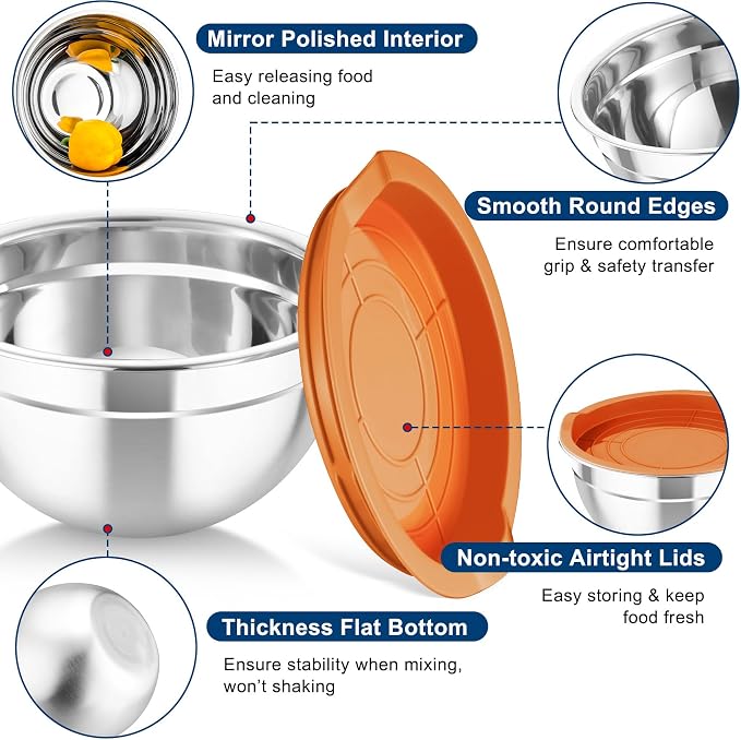 TeamFar Mixing Bowls with Lids, - Image 3