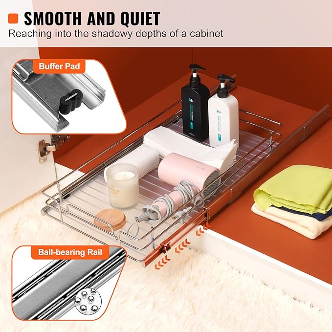 VEVOR 12.5"Wx16.5"Dx3.5"H Pull Out Cabinet Organizer, Heavy Duty Slide Out - Image 3