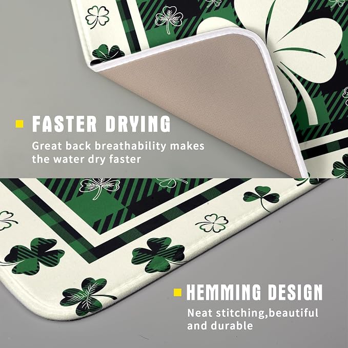 Giwawa Patrick Clovers Dish Drying Mat 16"x18" Lucky Shamrock Spring Leaf Dish - Image 3