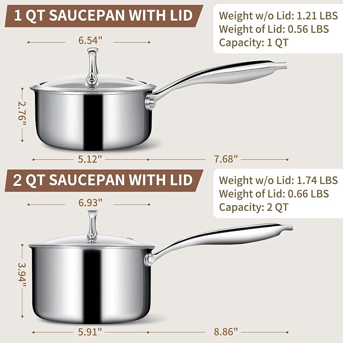 EWFEN 3 Ply Stainless Steel Sauce Pan Set - Image 2