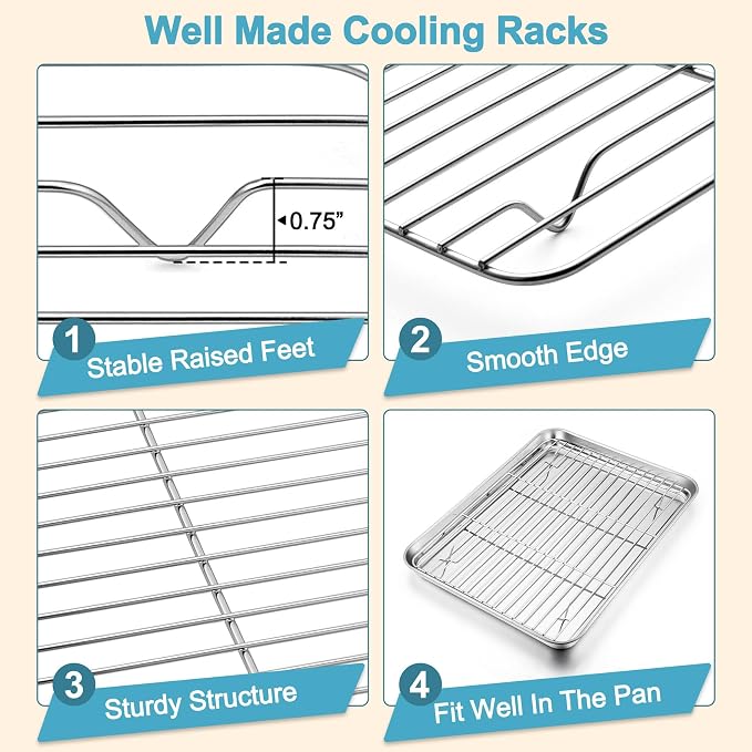 TeamFar Baking Sheet with Rack Set, 17.6/16/12.5 Inch Stainless Steel Cookie - Image 4