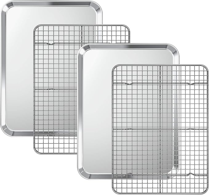 Baking Sheet with Cooling Rack Set, Deedro Stainless Steel Cookie Half Sheets by Deedro