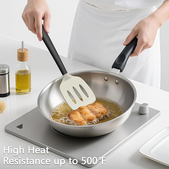Coukre 3 Pack Silicone Spatula Set, High Heat Resistant, Fish Spatula, Solid & - Image 4