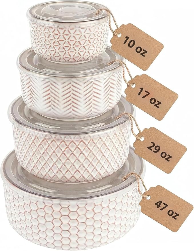 KooK Serving Bowls, with Lids, Ceramic Nesting Bowls, Microwave and Dishwasher by Kook