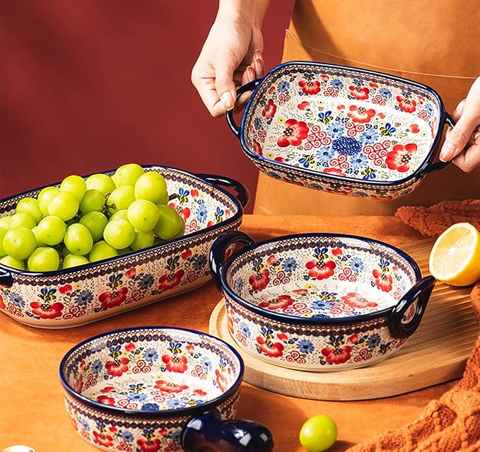 Vintage Flowers Style Ceramic Bakeware Casserole Dish Baking Pan Lasagna Pans - Image 4