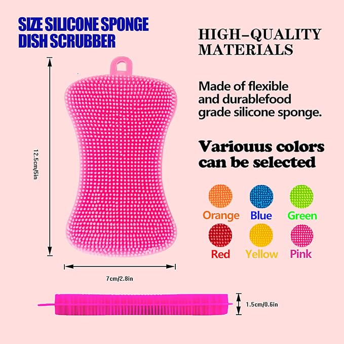 Silicone Sponge Dish Washing Kitchen Scrubber, 6 Pack Reusable Dish Washing - Image 2