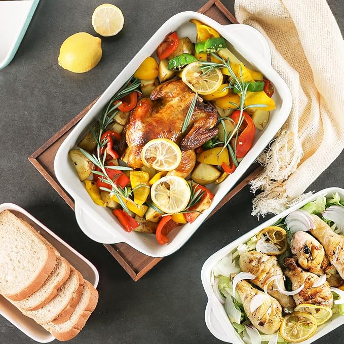 Sweejar Casserole Dishes for Oven, Ceramic Bakeware Set of 3, Lasagna Pan Deep - Image 4