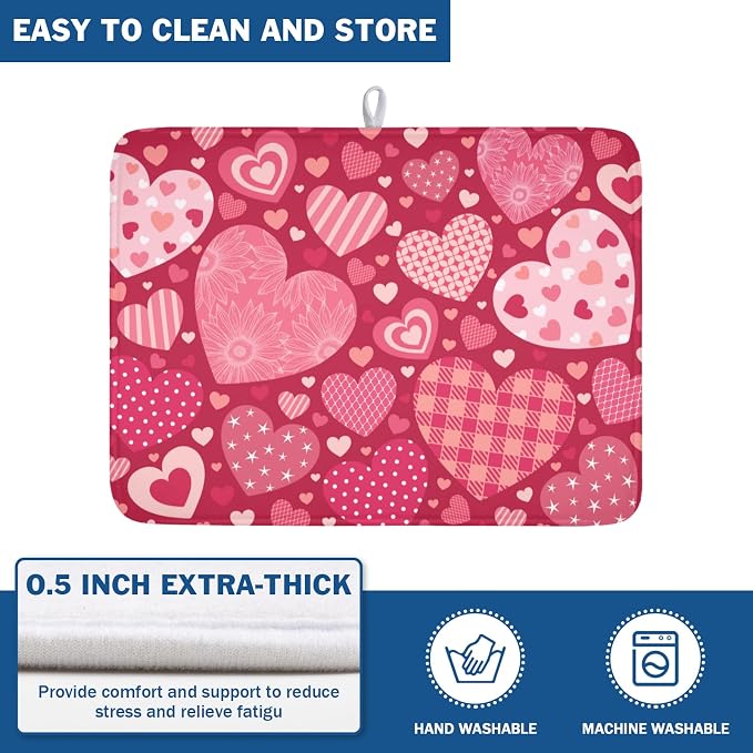 Valentine's Day Dish Drying Mat 18 x 24 Inch Heart Shaped Pattern Dish Drying - Image 5