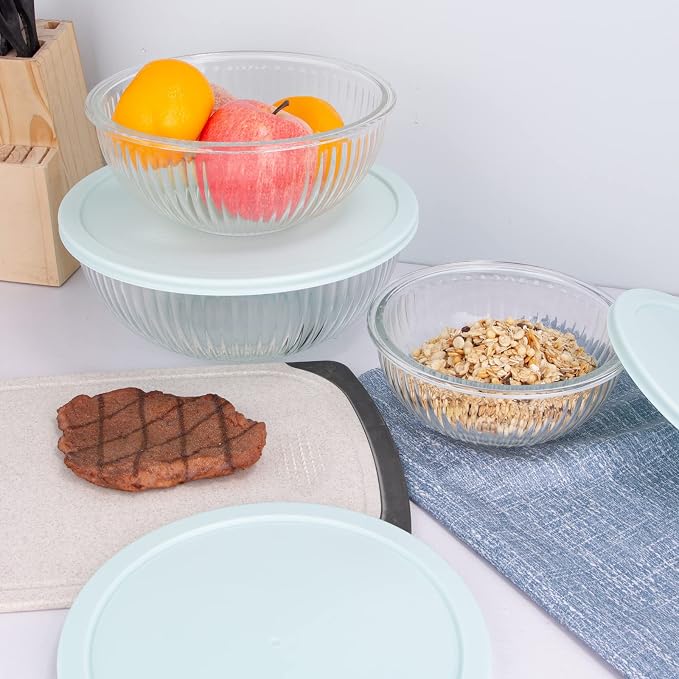Luvan Glass Mixing Bowls with Lids Set, Large Salad Bowls Sets with lids - Image 7