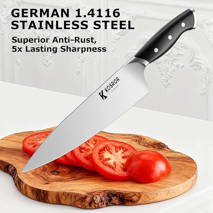Kitchen Knife Set with Block: 15-Piece German Stainless Steel with Dual - Image 3