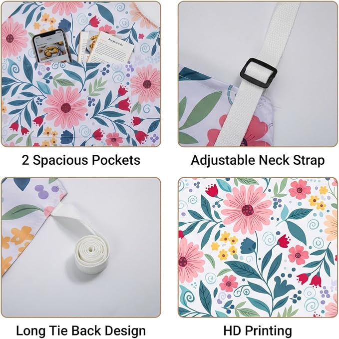 Floral Apron and Oven Mitt Set 3 Piece, Heat Resistant Kitchen Mittens and Pot - Image 3