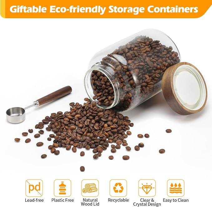 Large Glass Coffee Jars with Spoons 60 oz /1800ml, Round Storage Canister with - Image 4