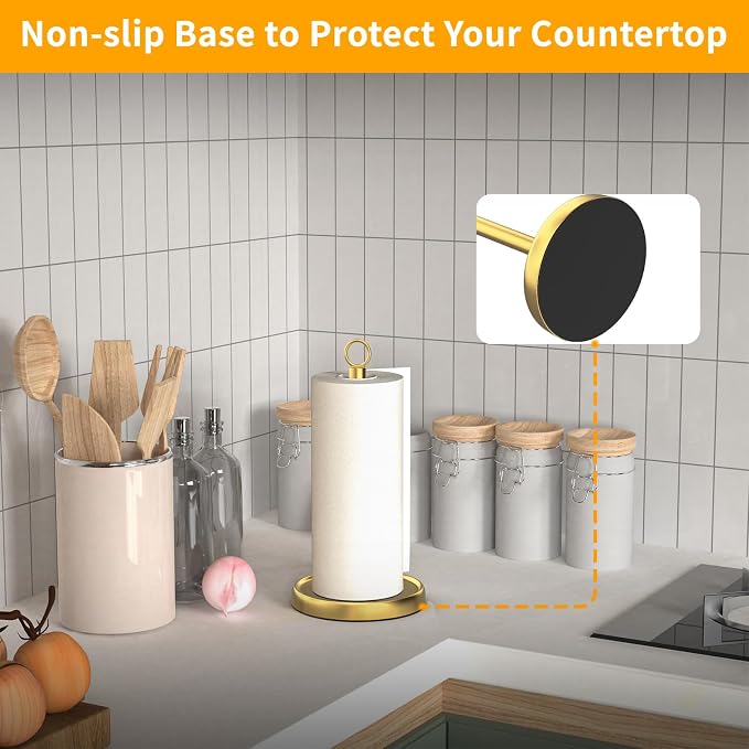 Gold Paper Towel Holder Countertop, Stainless Steel, Weighted Base, Paper Towel - Image 5