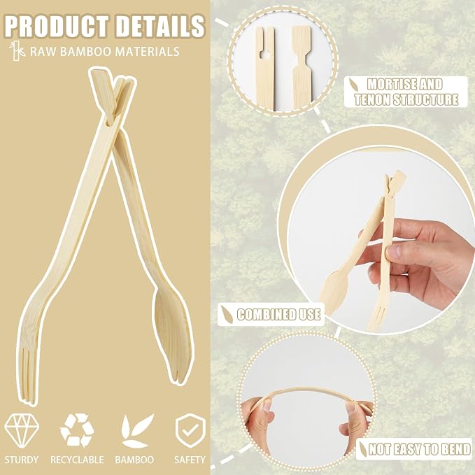 Bamboo Forks Set, 30 Sets Disposable Cutlery, Detachable 3 in 1 Bamboo Spoons - Image 6