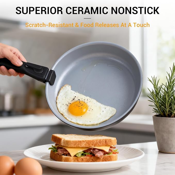 Ammeloo 18-Piece Ceramic Pots and Pans Set Non Stick, Non Toxic Cookware Set - Image 3
