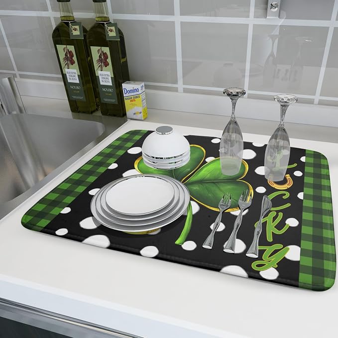 St. Patrick's Day Dish Drying Mats 18x24 Inch Green Clover Shamrock Lucky - Image 6