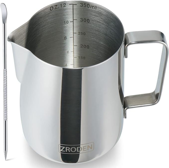 Milk Frothing Pitcher, Thicker Version 12oz Espresso Steaming Pitchers by Zroden