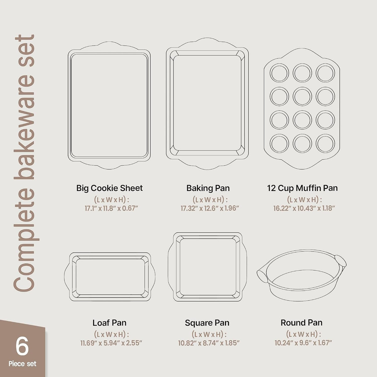 6-Piece Deluxe Nonstick Baking Pan Set - Professional Grade Carbon