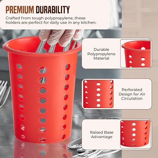 OCS Parts Perforated Utensil Drying Cups | Red | Set of 3 | Plastic Flatware - Image 4