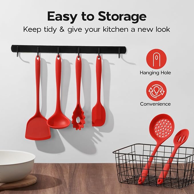 Onader Silicone Cooking Utensils Set, Heat Resistant Kitchen Tool Kit, Nonstick - Image 5