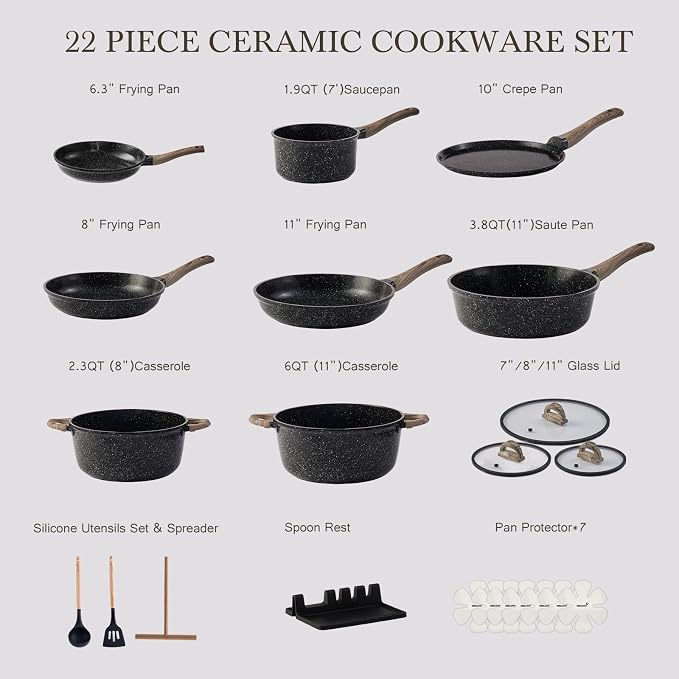 Ceramic Cookware Set 22 Piece Nonstick Pots and Pans Set Non Stick Kitchen - Image 6