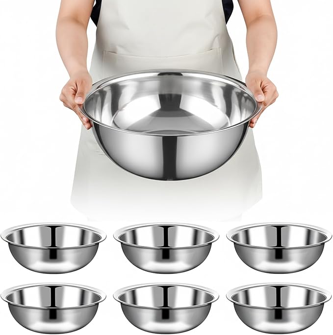 6 Pcs Stainless Steel Mixing Bowls Metal Mixing Bowls Extra Large Basin Salad by Unknown