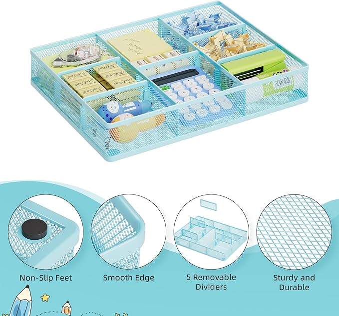 Marbrasse Desk Drawer Organizer, Metal Mesh Drawer Organizer Tray - Image 5