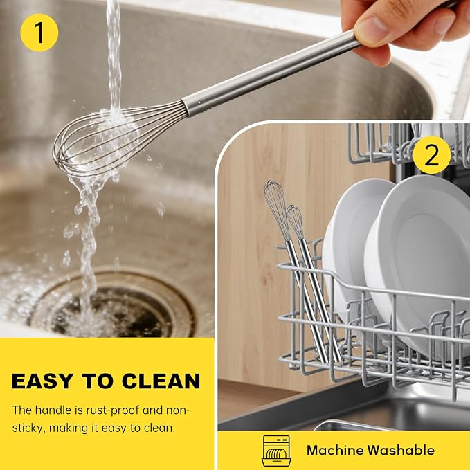 NileHome Mini Whisks Stainless Steel Whisk Set 9" 11"Kitchen Small Wisk Balloon - Image 5