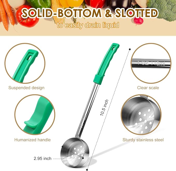 4 Ounce Stainless Steel Perforated Portion Control Ladle Spoon - Image 2
